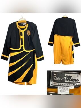 Ben Marc‎ Church Suit black/yellow colorblock Two-Piece Dress set w/Jacket sz 20